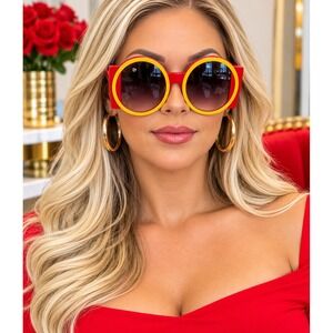 Sunglasses Women Red and Yellow Large Round Shades